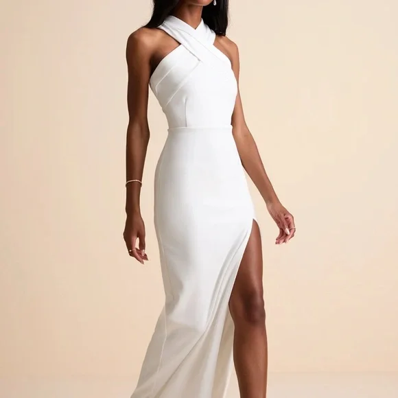 Lulu's White One-Shoulder Slit Maxi Dress - Picture 3 of 11